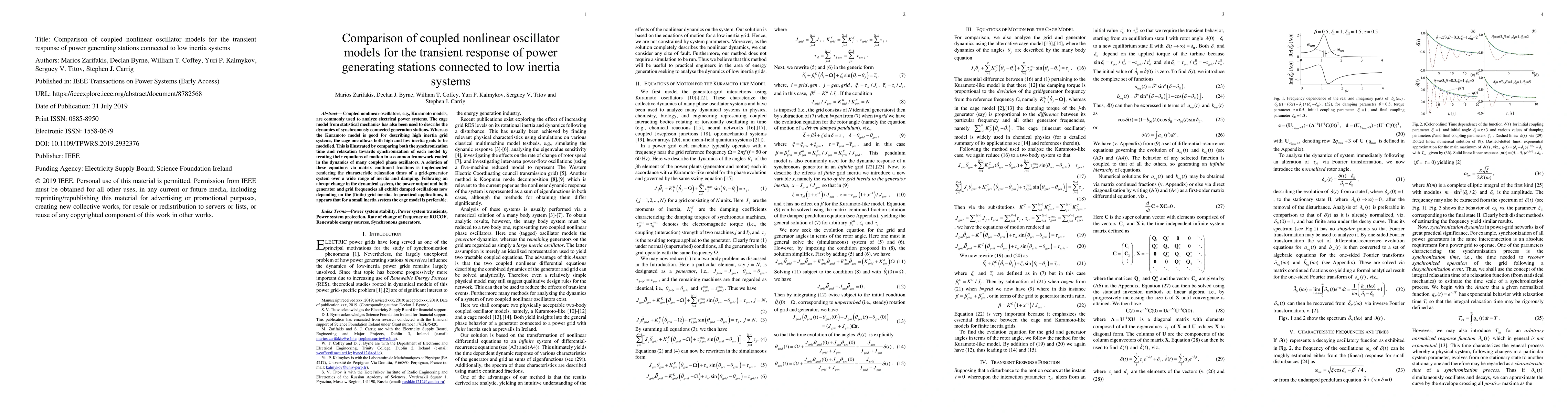 Thumbnail for Comparison of coupled nonlinear oscillator models for the transient
  response of power generating stations connected to low inertia systems