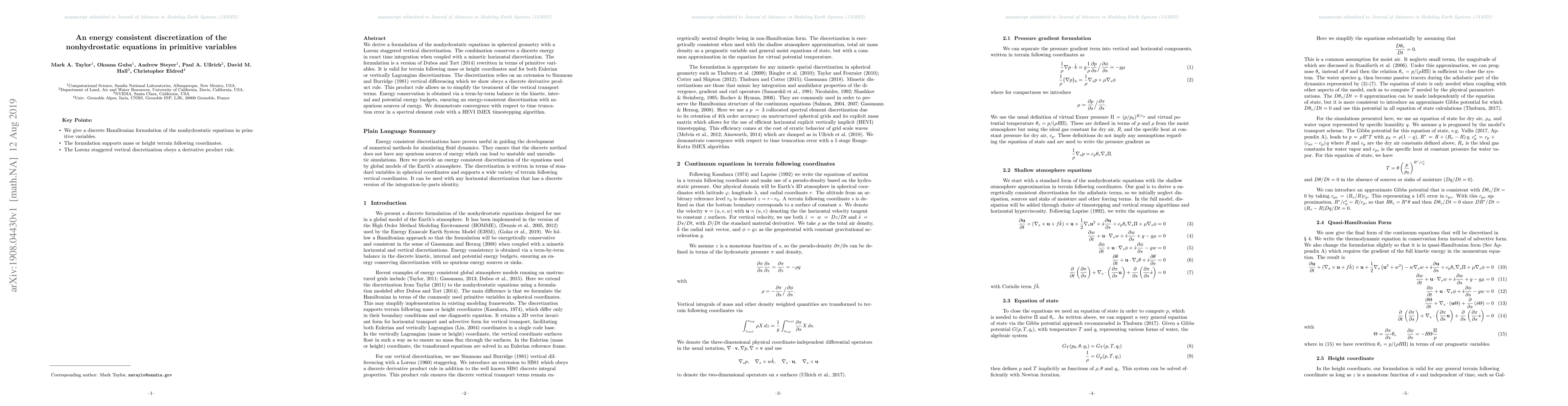 Thumbnail for An energy consistent discretization of the nonhydrostatic equations in
  primitive variables