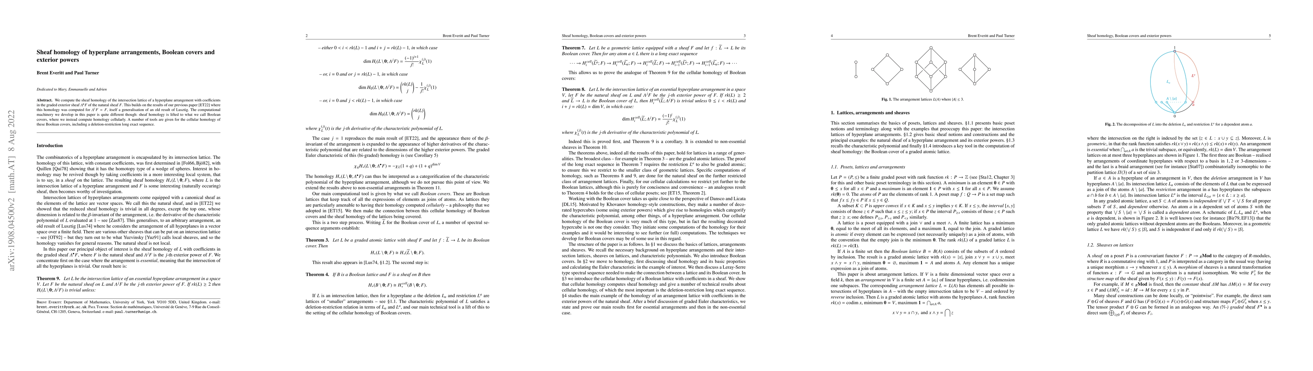 Thumbnail for Sheaf homology of hyperplane arrangements, Boolean covers and exterior
  powers