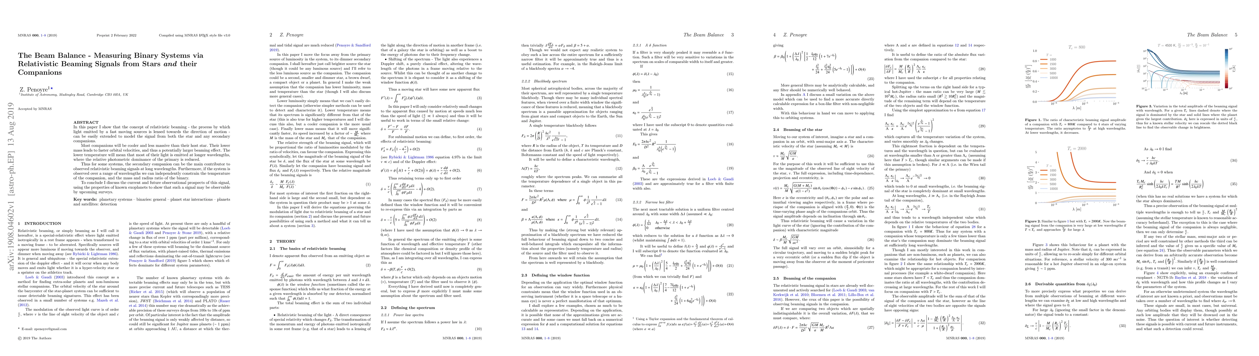 Thumbnail for The Beam Balance -- Measuring Binary Systems via Relativistic Beaming
  Signals from Stars and their Companions
