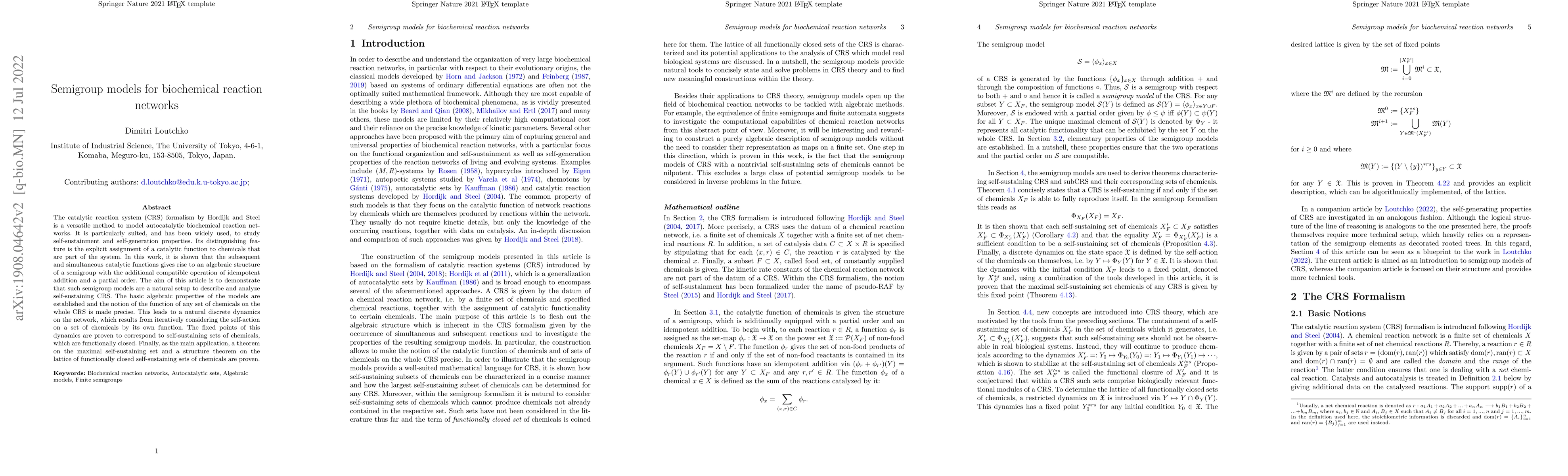 Thumbnail for Semigroup models for biochemical reaction networks