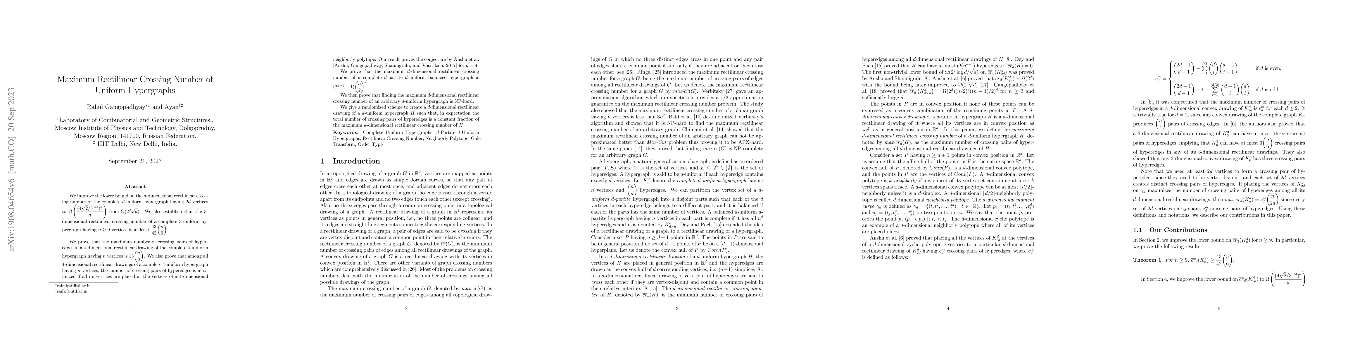 Thumbnail for Maximum Rectilinear Crossing Number of Uniform Hypergraphs