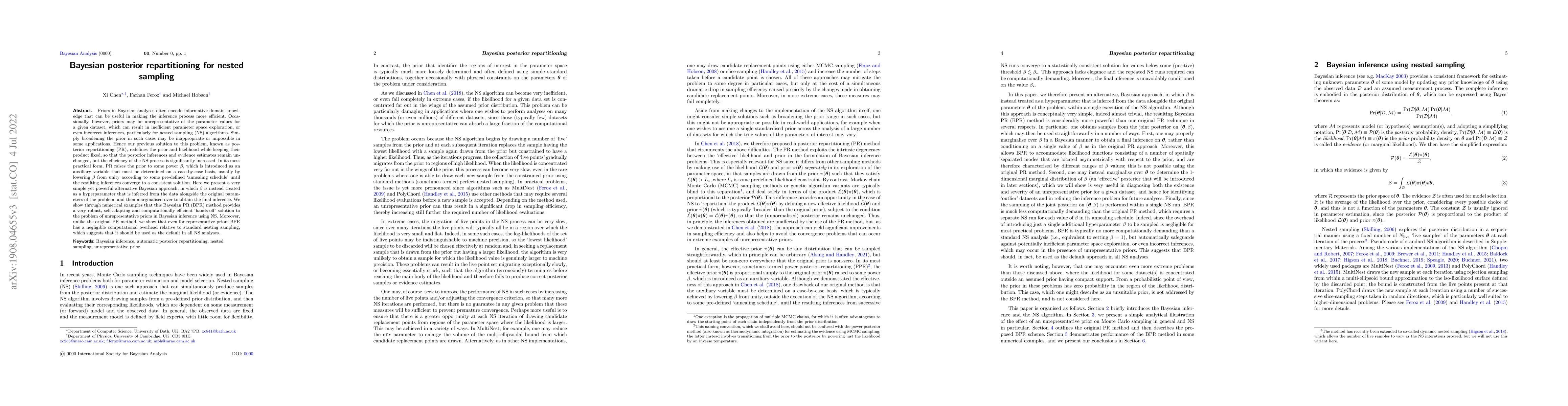 Thumbnail for Bayesian posterior repartitioning for nested sampling