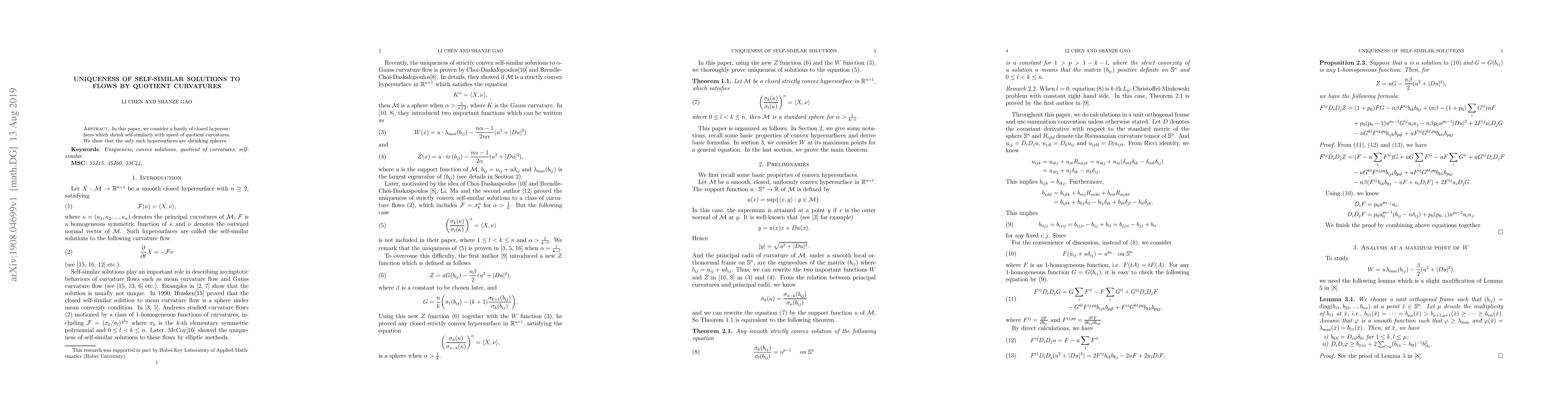 Thumbnail for Uniqueness of self-similar solutions to flows by quotient curvatures
