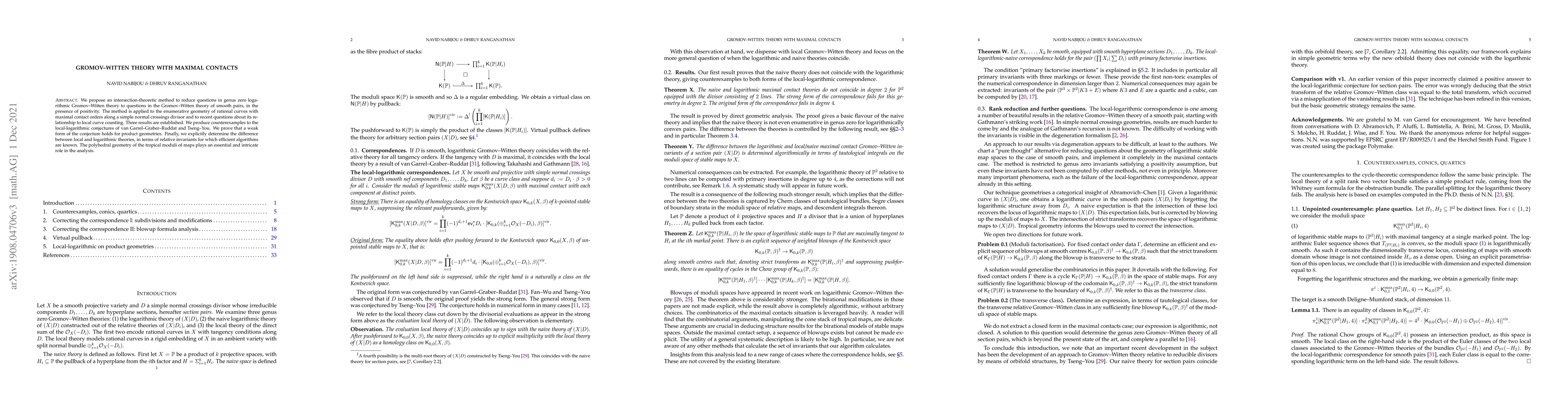Thumbnail for Gromov-Witten theory with maximal contacts