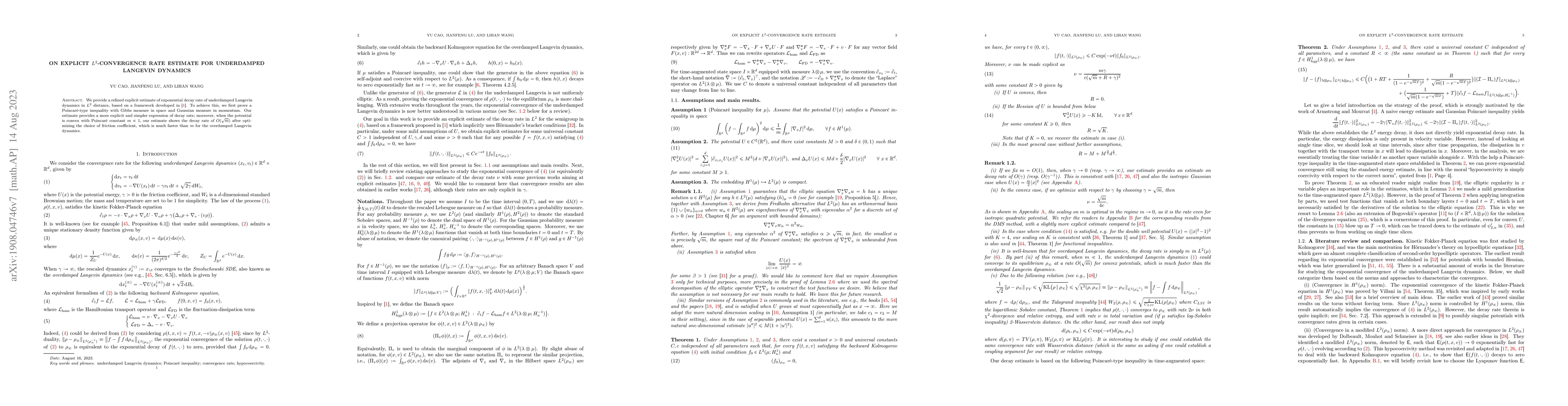 Thumbnail for On explicit $L^2$-convergence rate estimate for underdamped Langevin
  dynamics