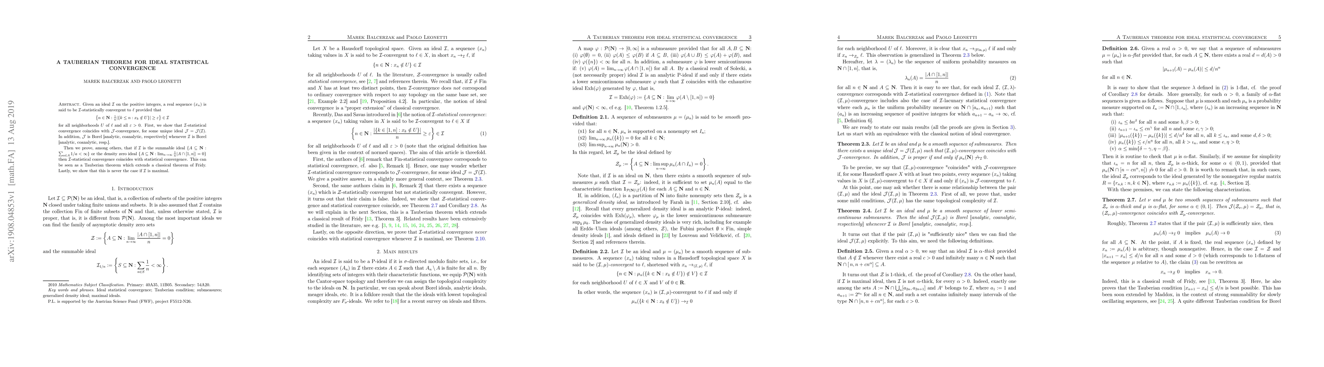Thumbnail for A Tauberian theorem for ideal statistical convergence