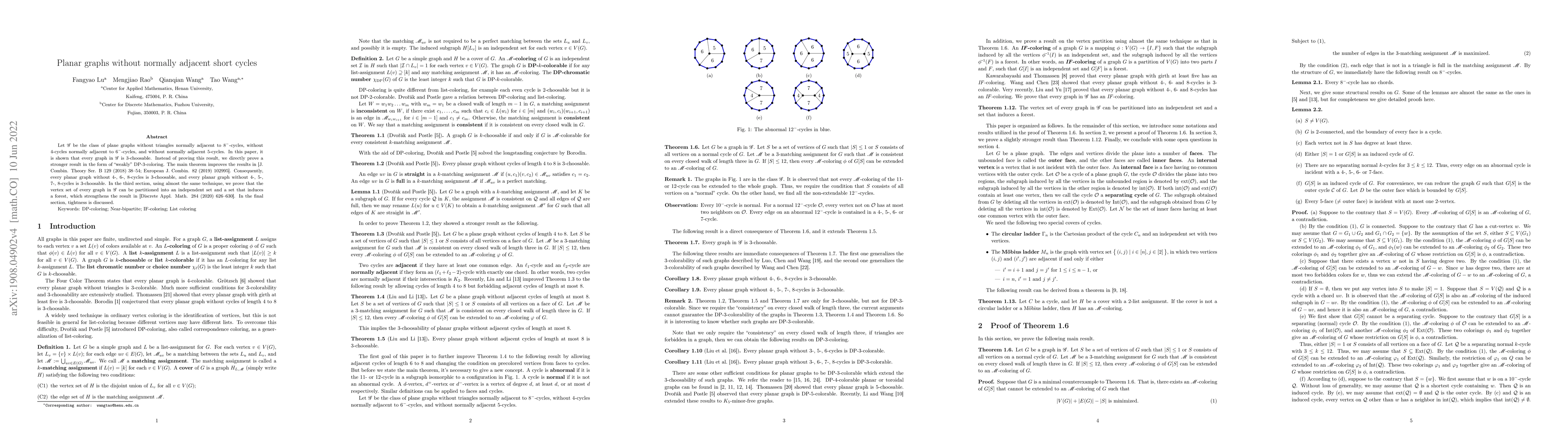 Thumbnail for Planar graphs without normally adjacent short cycles