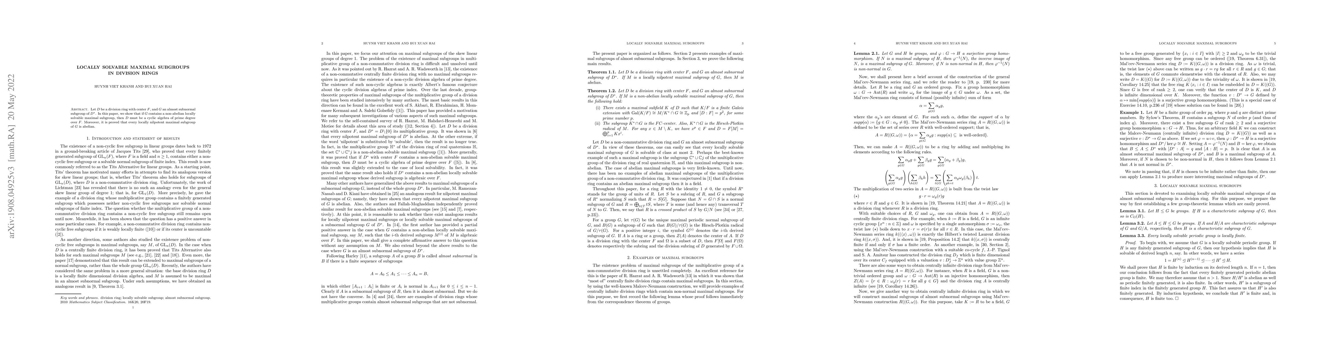 Thumbnail for Locally solvable maximal subgroups in division rings