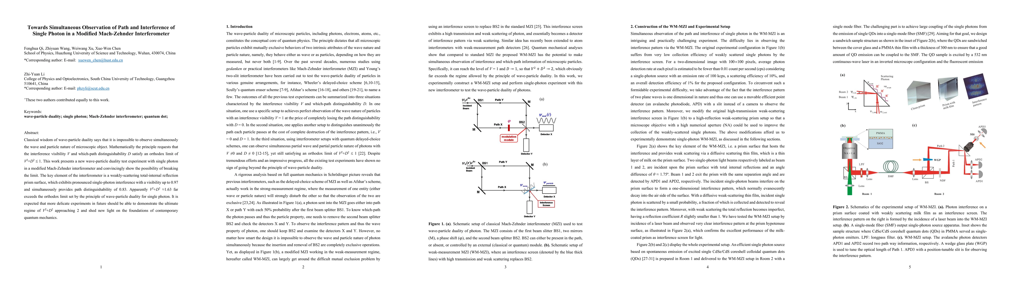 Thumbnail for Towards Simultaneous Observation of Path and Interference of Single
  Photon in a Modified Mach-Zehnder Interferometer