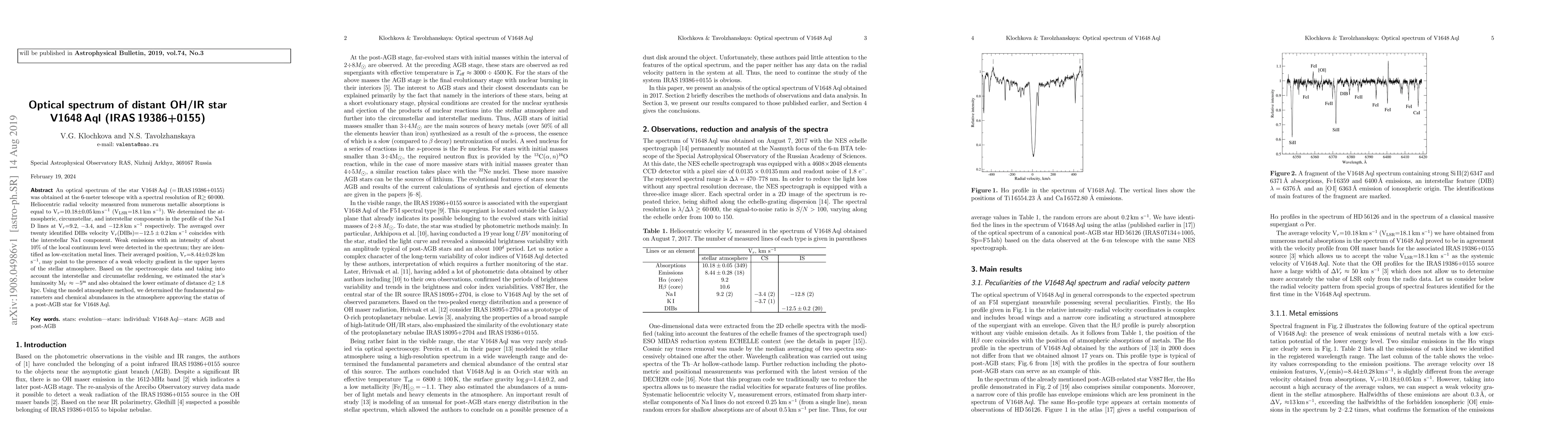 Thumbnail for Optical spectrum of distant OH/IR star V1648 Aql (IRAS 19386+0155)