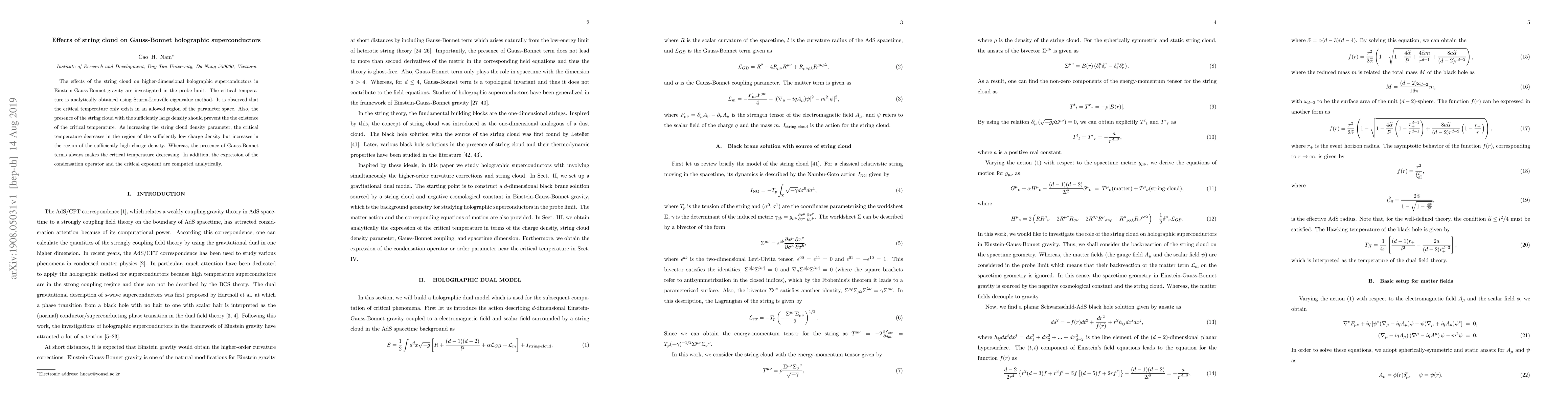 Thumbnail for Effects of string cloud on Gauss-Bonnet holographic superconductors