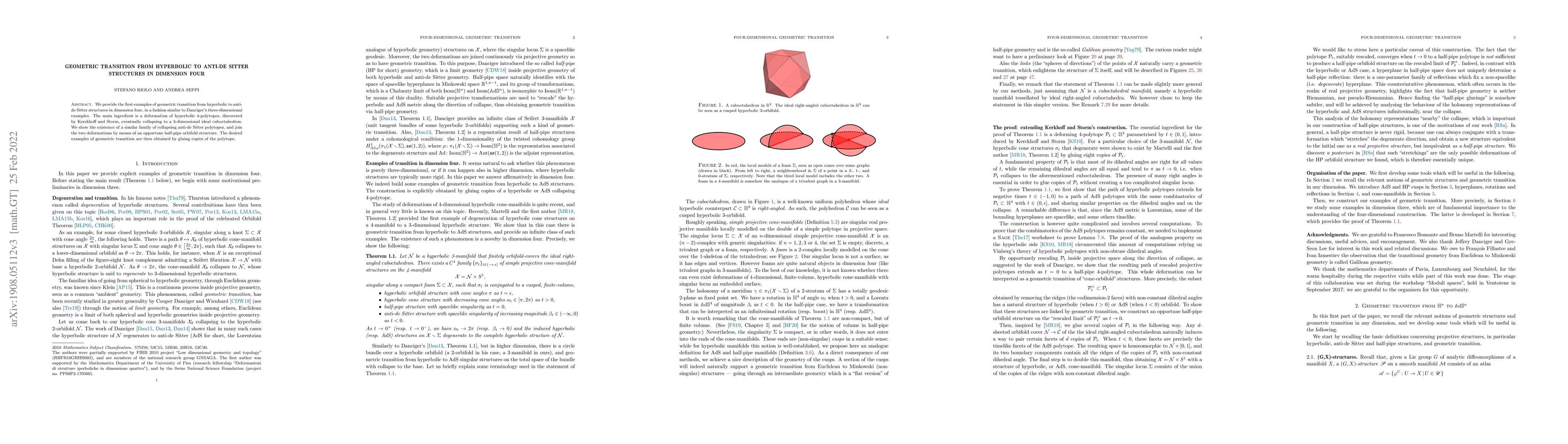 Thumbnail for Geometric transition from hyperbolic to anti-de Sitter structures in
  dimension four
