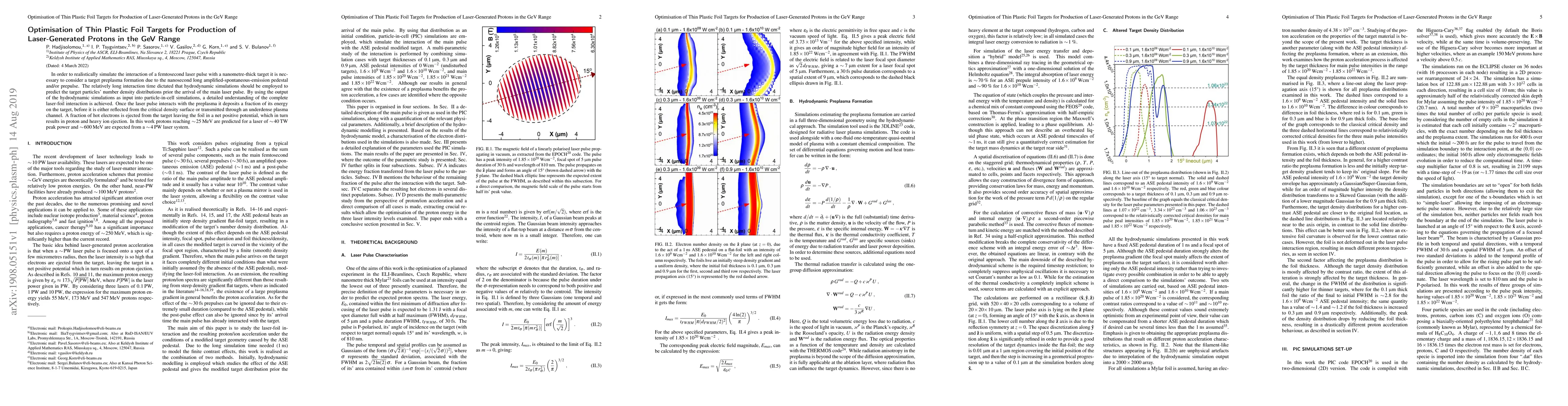 Thumbnail for Optimisation of Thin Plastic Foil Targets for Production of
  Laser-Generated Protons in the GeV Range
