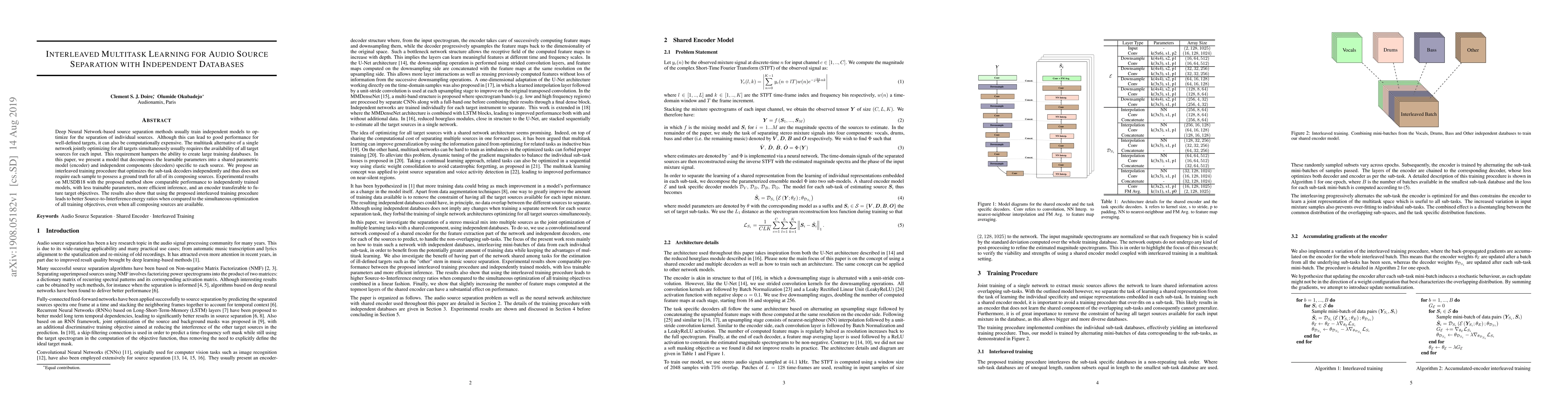 Thumbnail for Interleaved Multitask Learning for Audio Source Separation with
  Independent Databases