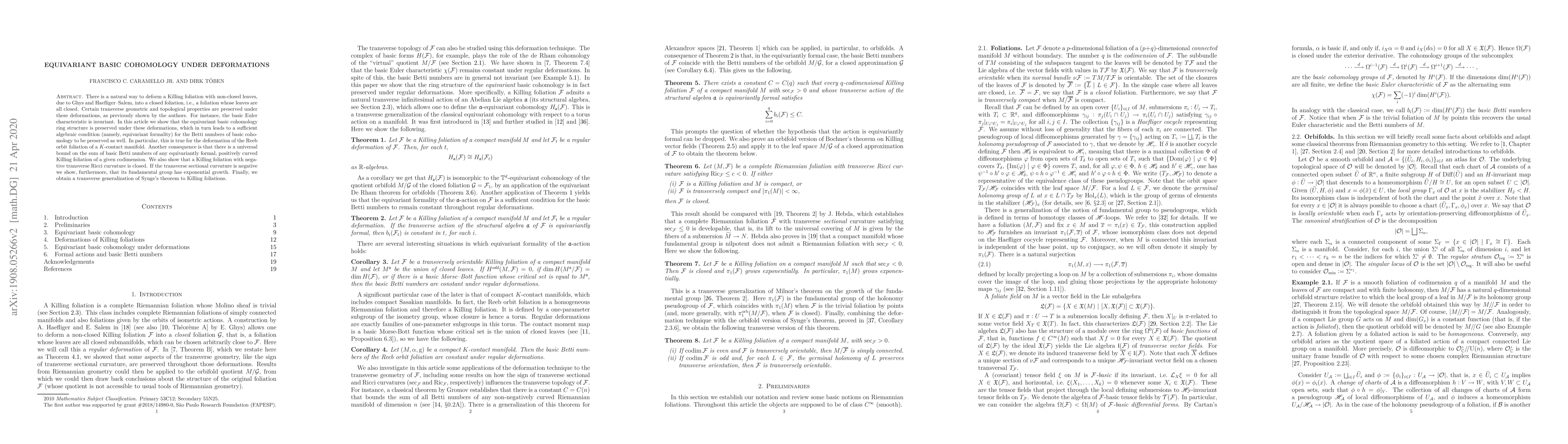 Thumbnail for Equivariant basic cohomology under deformations