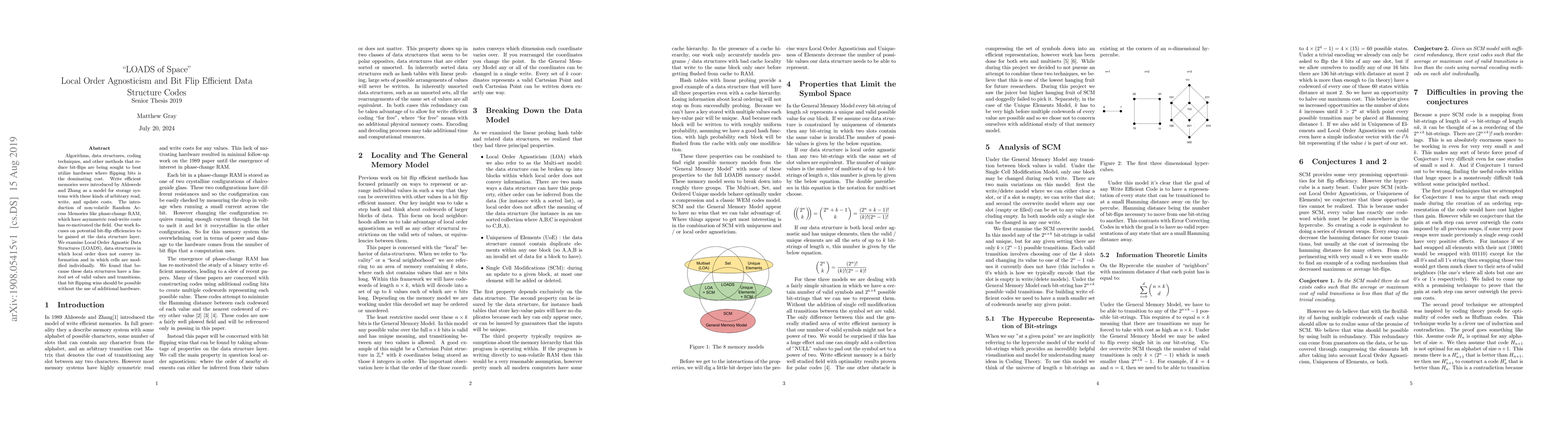 Thumbnail for "LOADS of Space": Local Order Agnosticism and Bit Flip Efficient Data
  Structure Codes