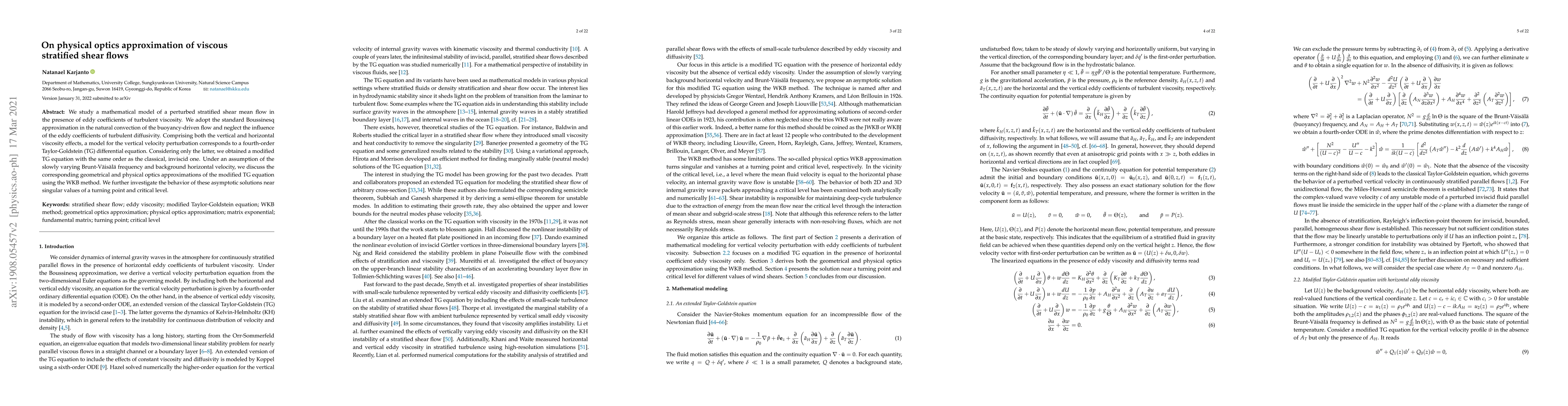 Thumbnail for On physical optics approximation of viscous stratified shear flows