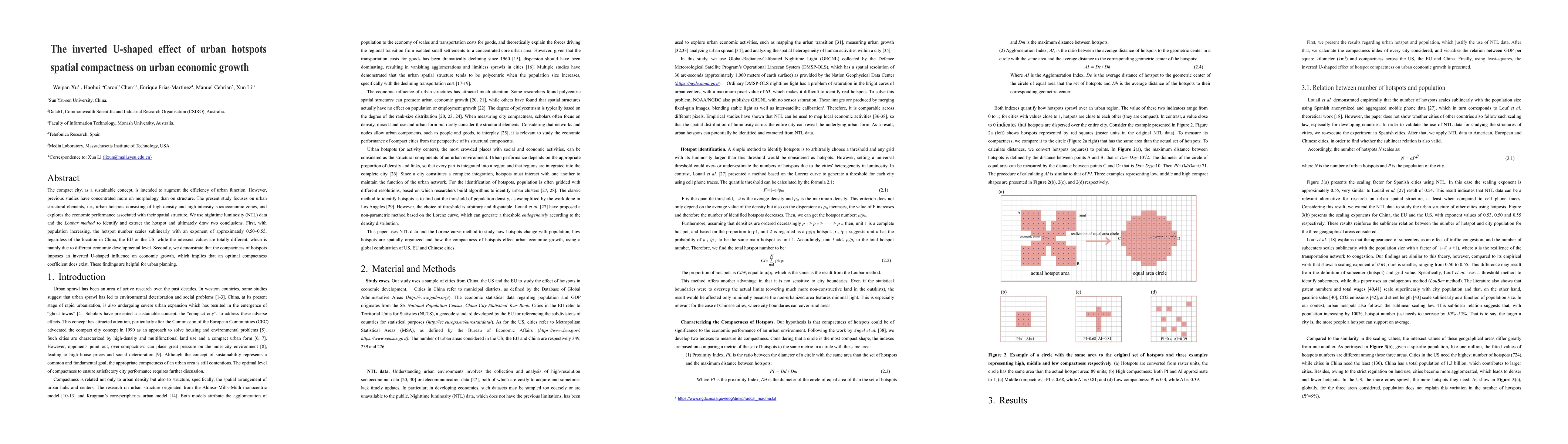 Thumbnail for The inverted U-shaped effect of urban hotspots spatial compactness on
  urban economic growth