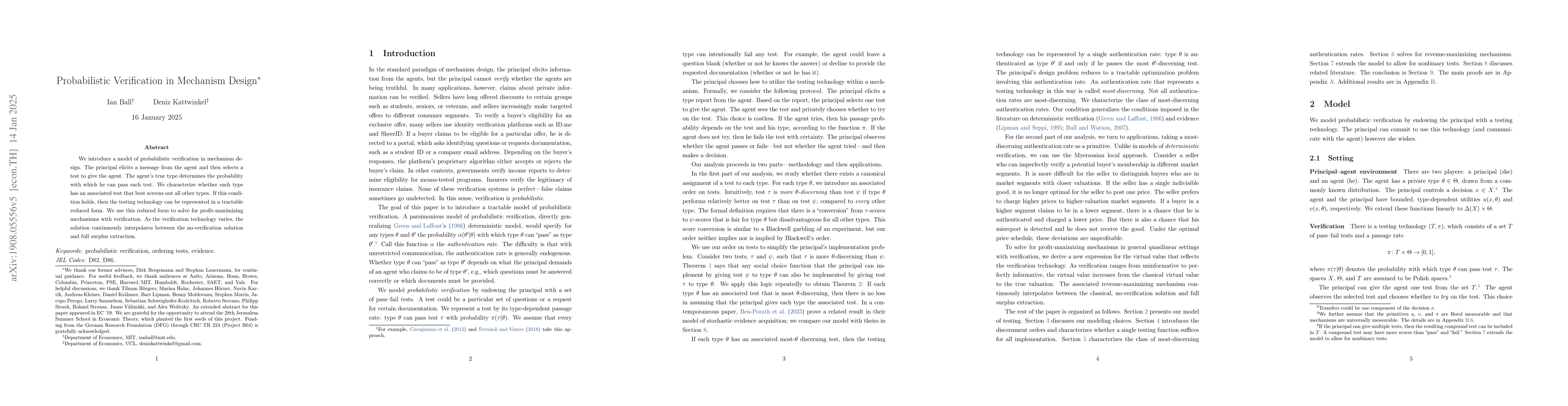 Thumbnail for Probabilistic Verification in Mechanism Design