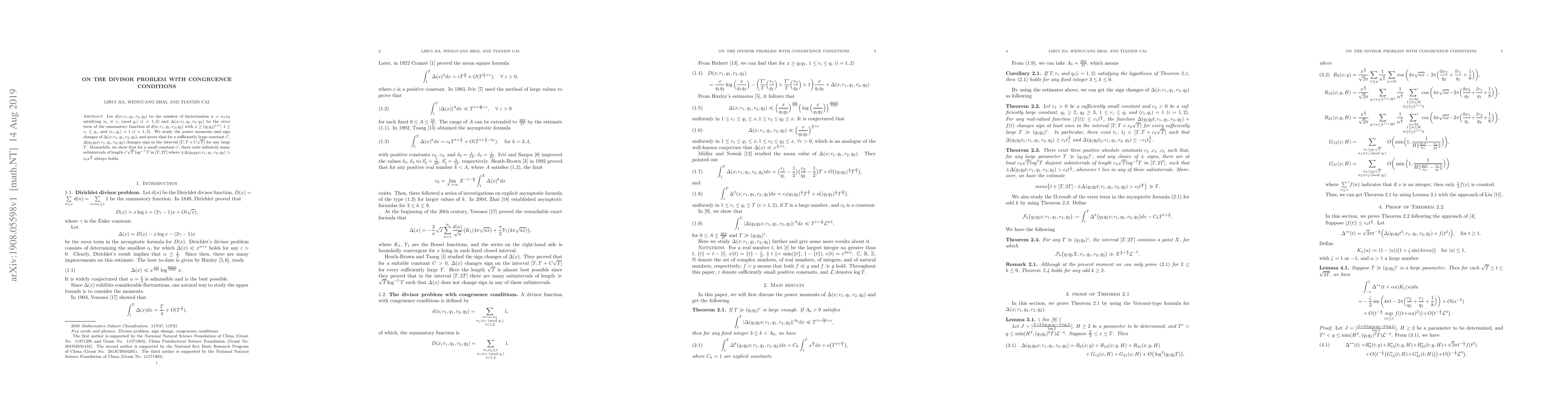 Thumbnail for On the divisor problem with congruence conditions