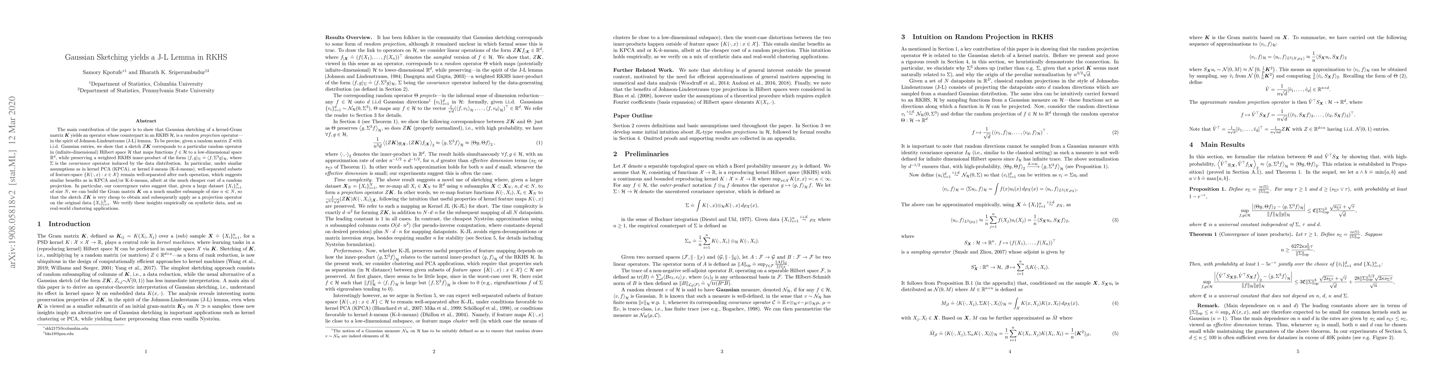 Thumbnail for Gaussian Sketching yields a J-L Lemma in RKHS