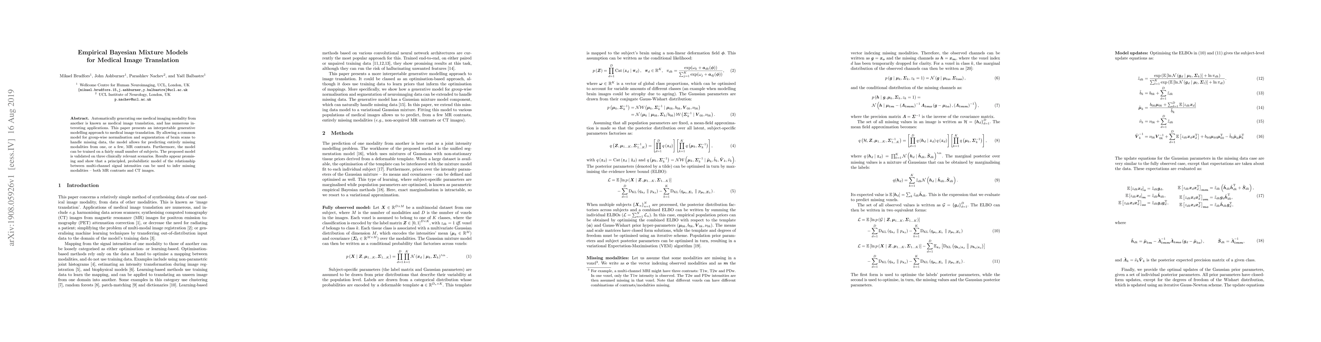 Thumbnail for Empirical Bayesian Mixture Models for Medical Image Translation