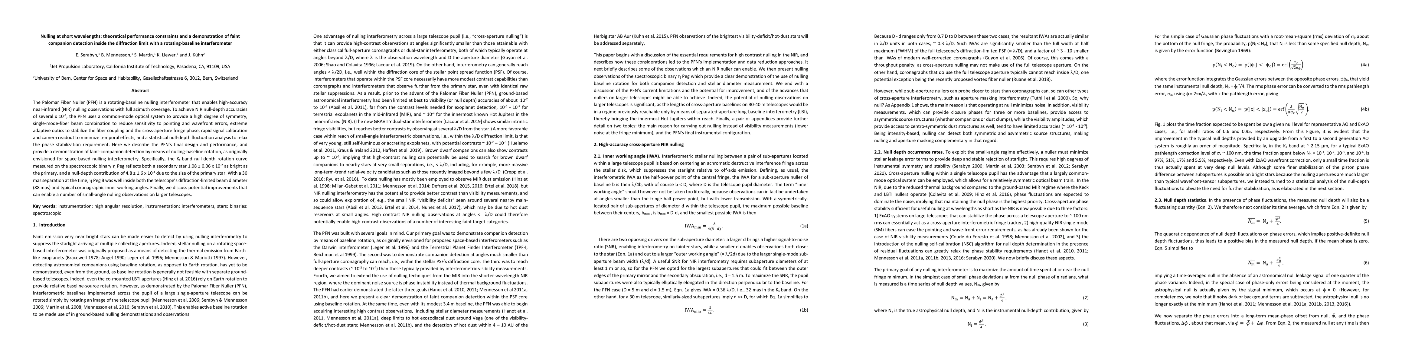 Thumbnail for Nulling at short wavelengths: theoretical performance constraints and a
  demonstration of faint companion detection inside the diffraction limit with
  a rotating-baseline interferometer