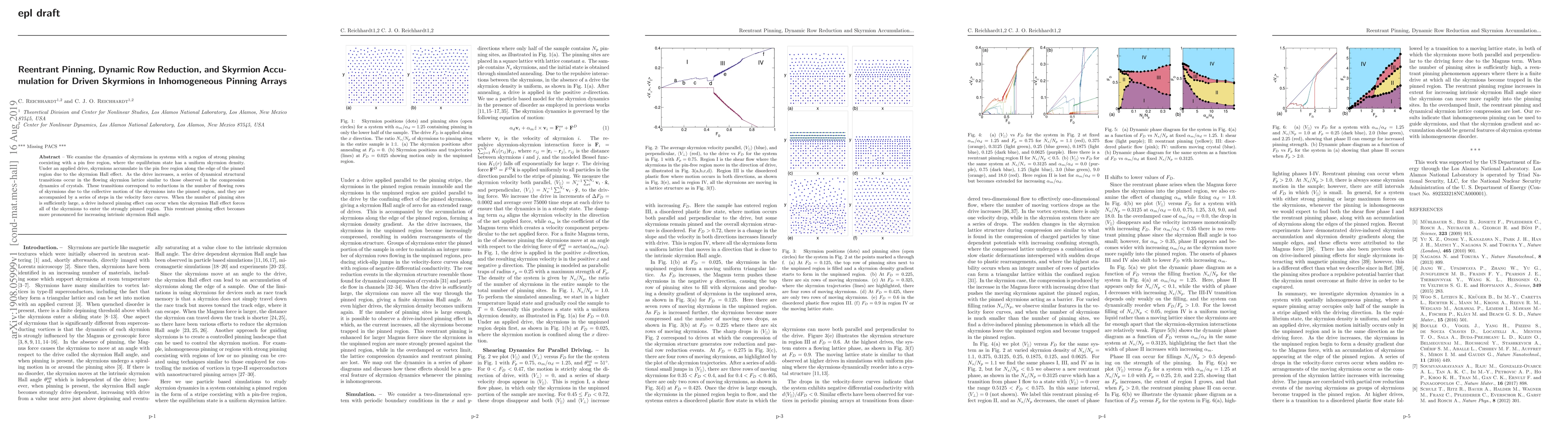 Thumbnail for Reentrant Pinning, Dynamic Row Reduction, and Skyrmion Accumulation for
  Driven Skyrmions in Inhomogeneous Pinning Arrays