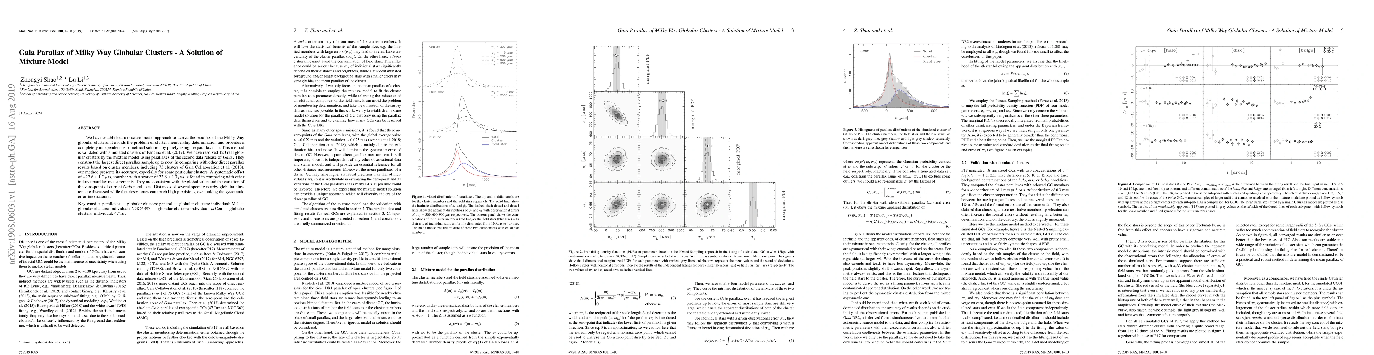 Thumbnail for Gaia Parallax of Milky Way Globular Clusters -- A Solution of Mixture
  Model