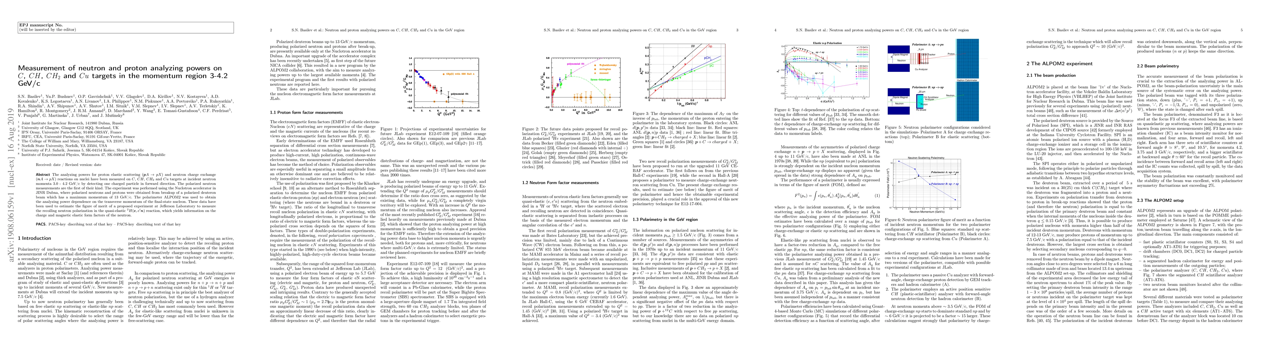 Thumbnail for Measurement of neutron and proton analyzing powers on $C$, $CH$, $CH_2$
  and $Cu$ targets in the momentum region 3-4.2 GeV/c