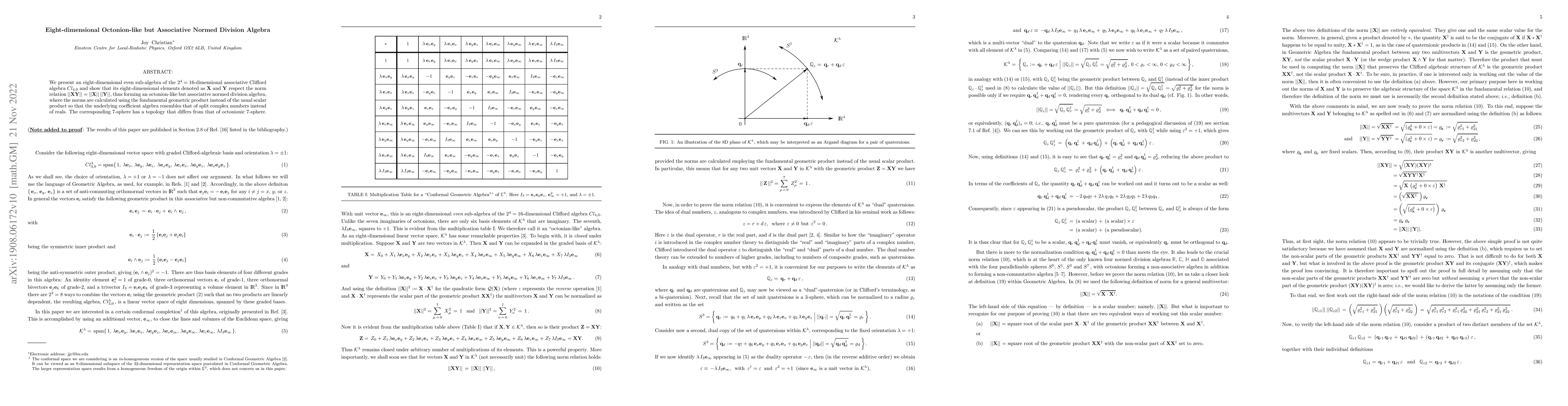 Thumbnail for Eight-dimensional Octonion-like but Associative Normed Division Algebra