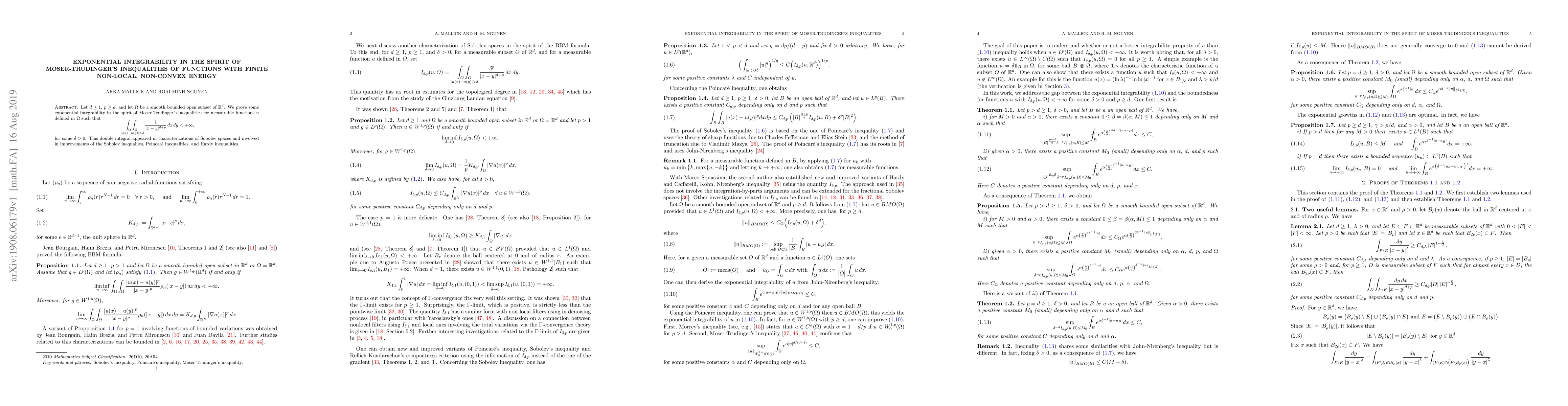 Thumbnail for Exponential integrability in the spirit of Moser-Trudinger's
  inequalities of functions with finite non-local, non-convex energy