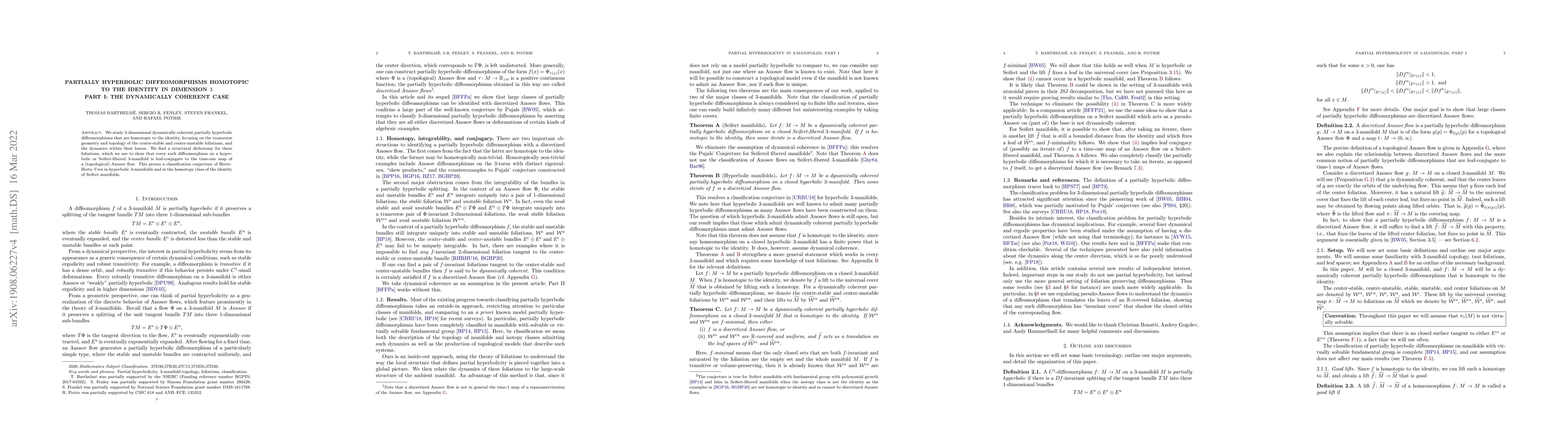 Thumbnail for Partially hyperbolic diffeomorphisms homotopic to the identity in
  dimension 3, Part I: The dynamically coherent case