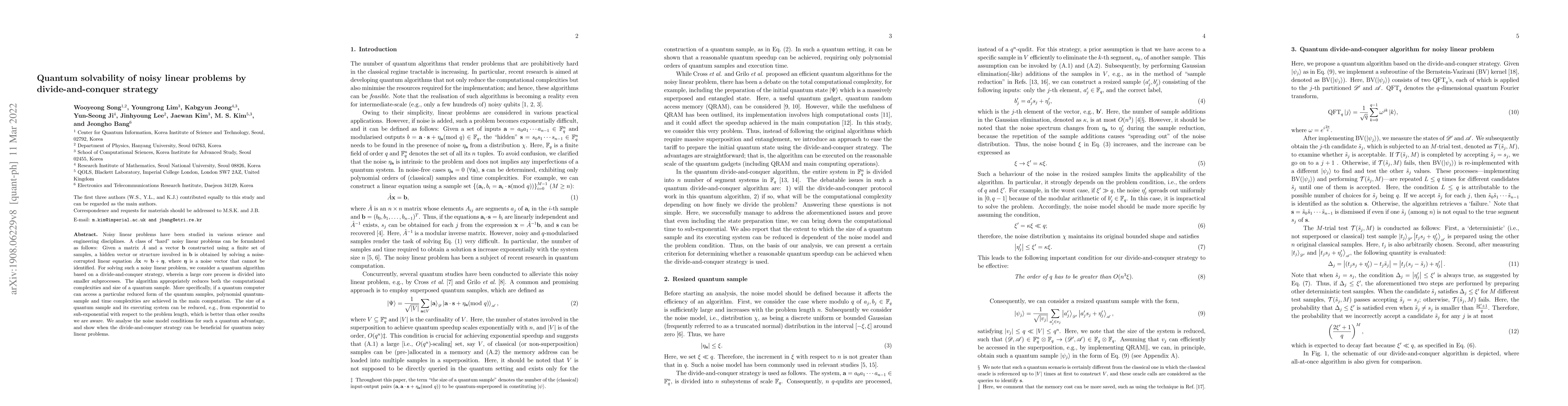 Thumbnail for Quantum solvability of noisy linear problems by divide-and-conquer
  strategy