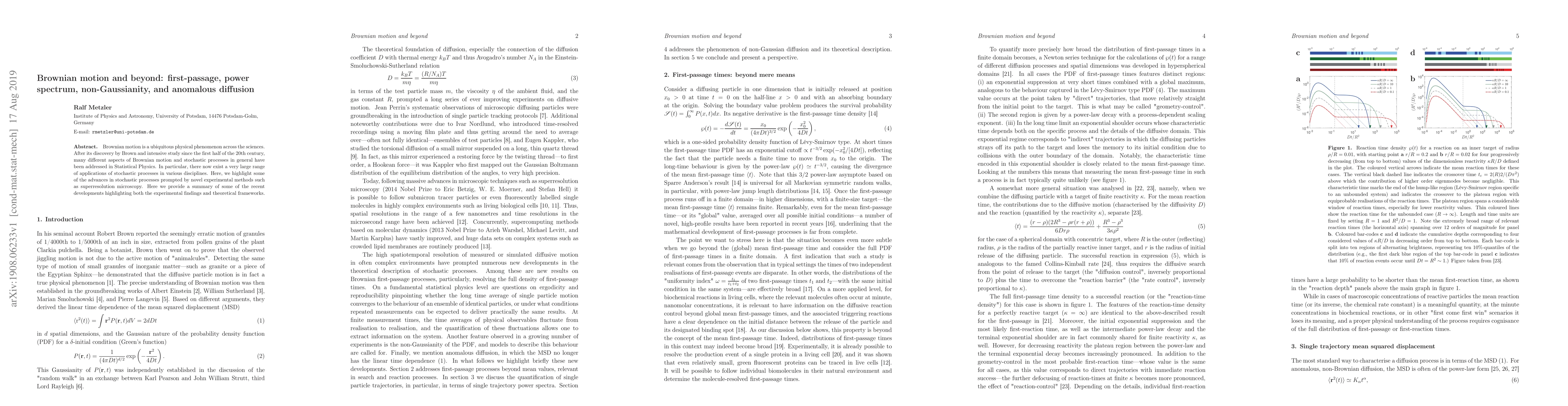 Thumbnail for Brownian motion and beyond: first-passage, power spectrum,
  non-Gaussianity, and anomalous diffusion