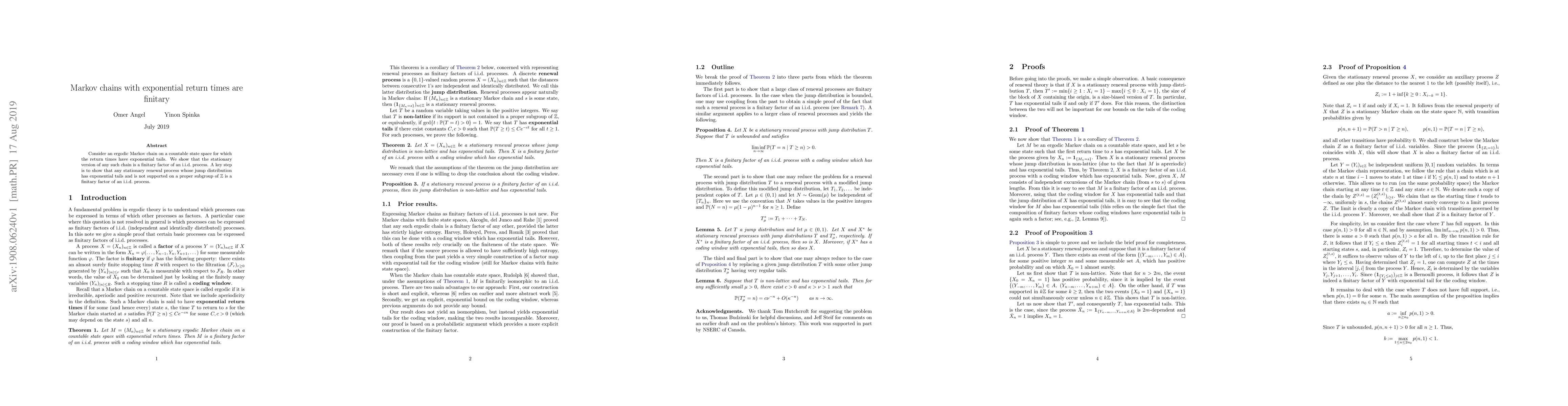 Thumbnail for Markov chains with exponential return times are finitary
