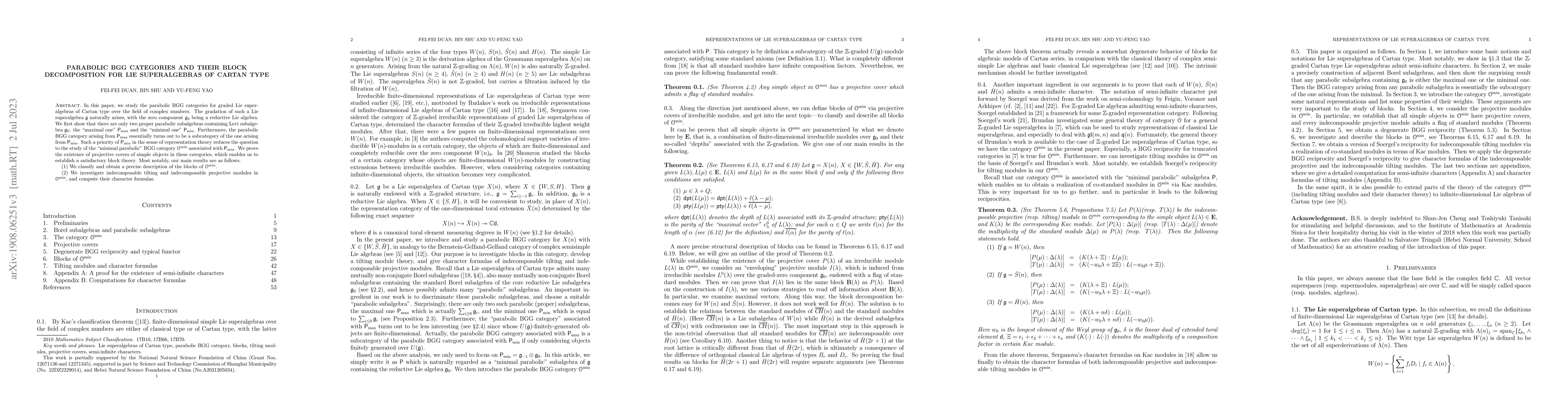 Thumbnail for Parabolic BGG categories and their block decomposition for Lie
  superalgebras of Cartan type