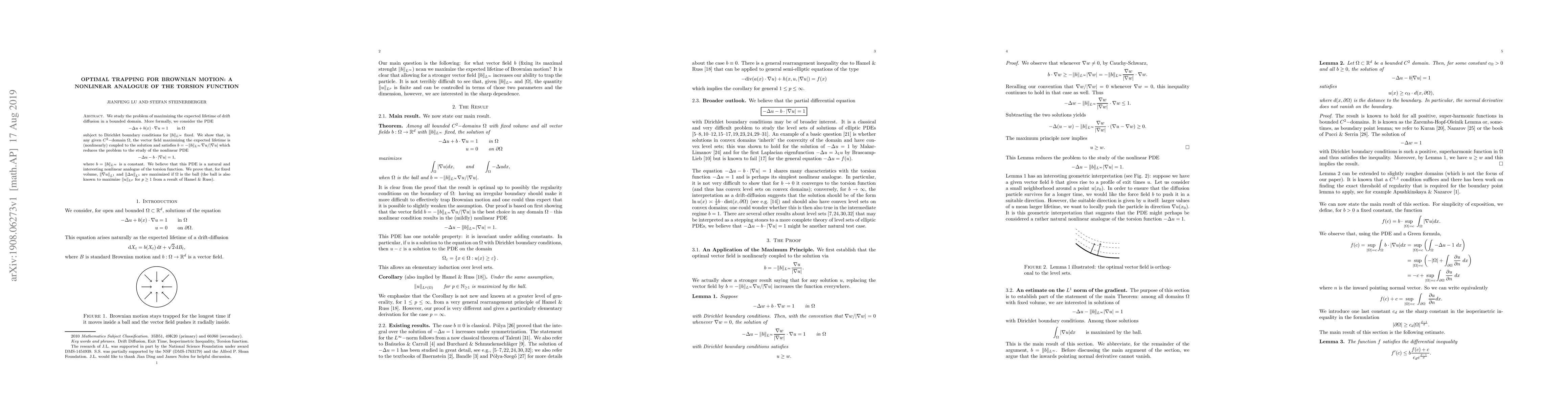 Thumbnail for Optimal Trapping of Brownian Motion: A Nonlinear Analogue of the Torsion
  Function