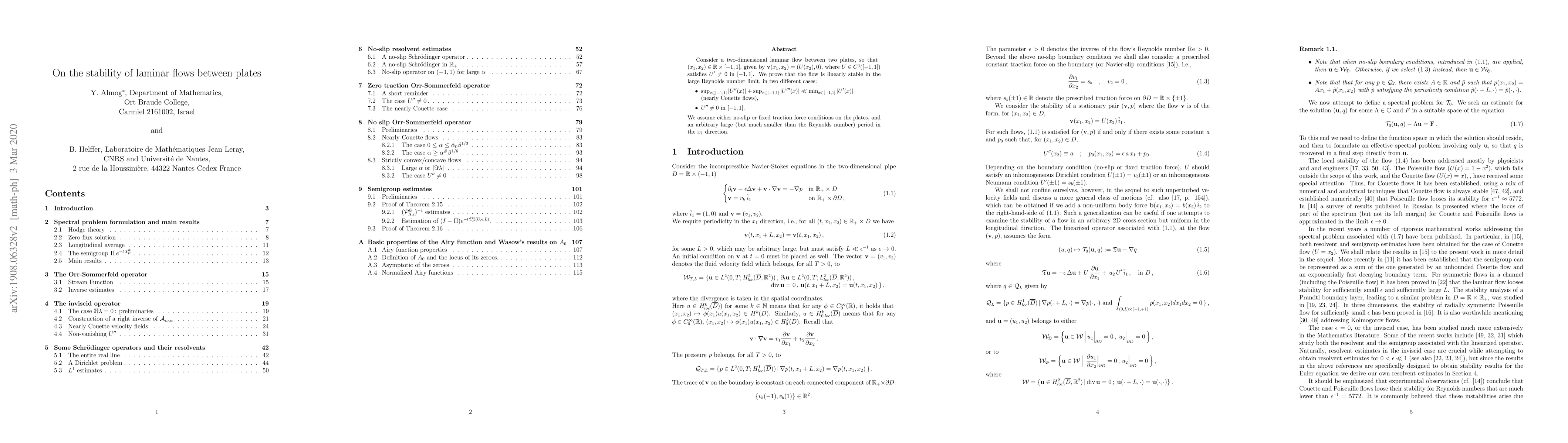 Thumbnail for On the stability of laminar flows between plates