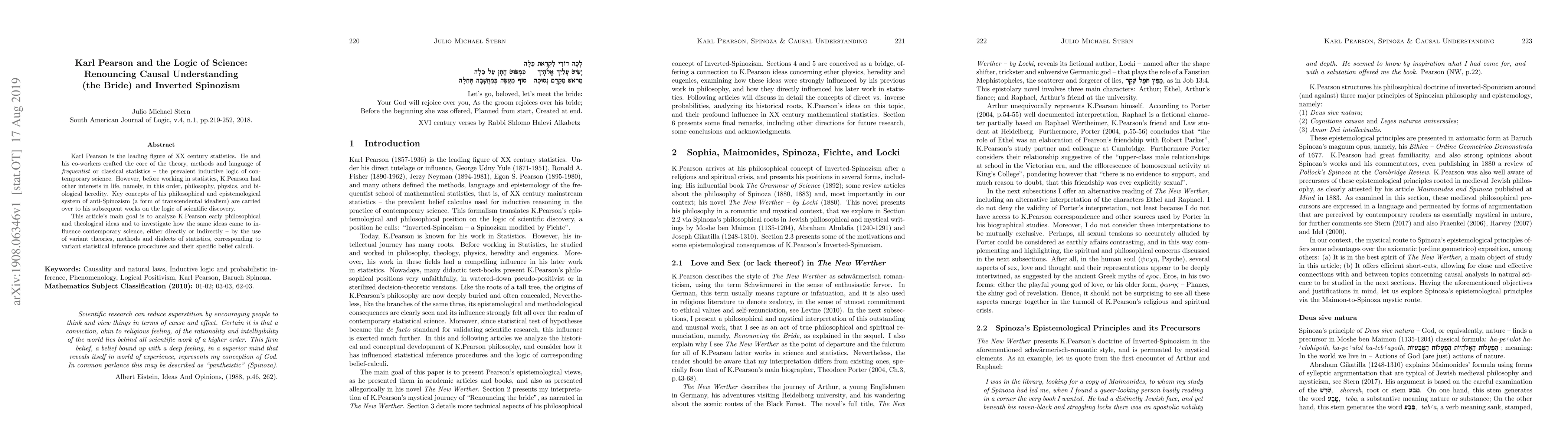 Thumbnail for Karl Pearson and the Logic of Science: Renouncing Causal Understanding
  (the Bride) and Inverted Spinozism
