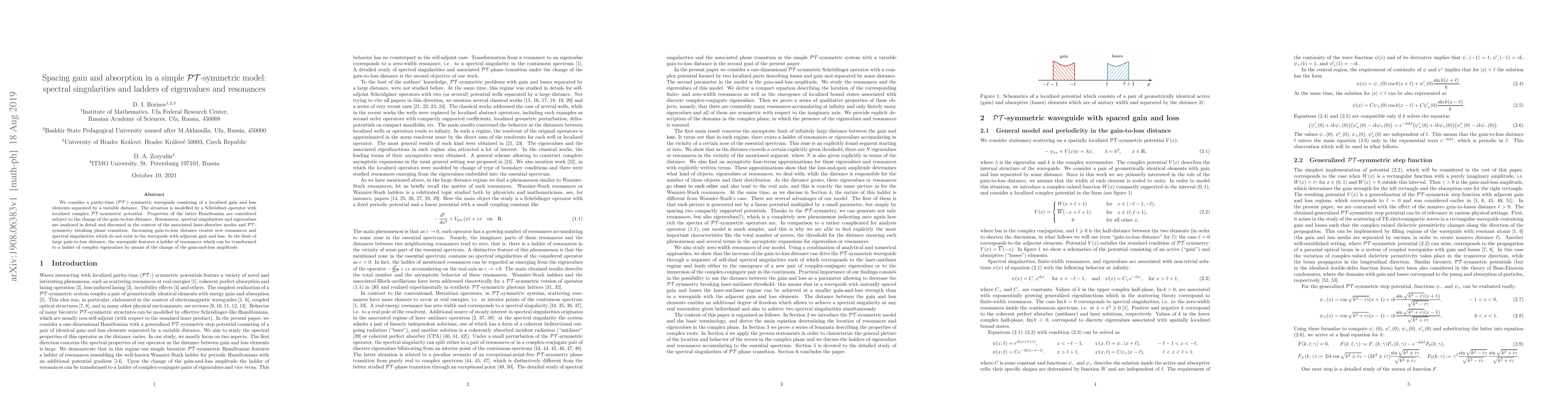 Thumbnail for Spacing gain and absorption in a simple $\mathcal{PT}$-symmetric model:
  spectral singularities and ladders of eigenvalues and resonances