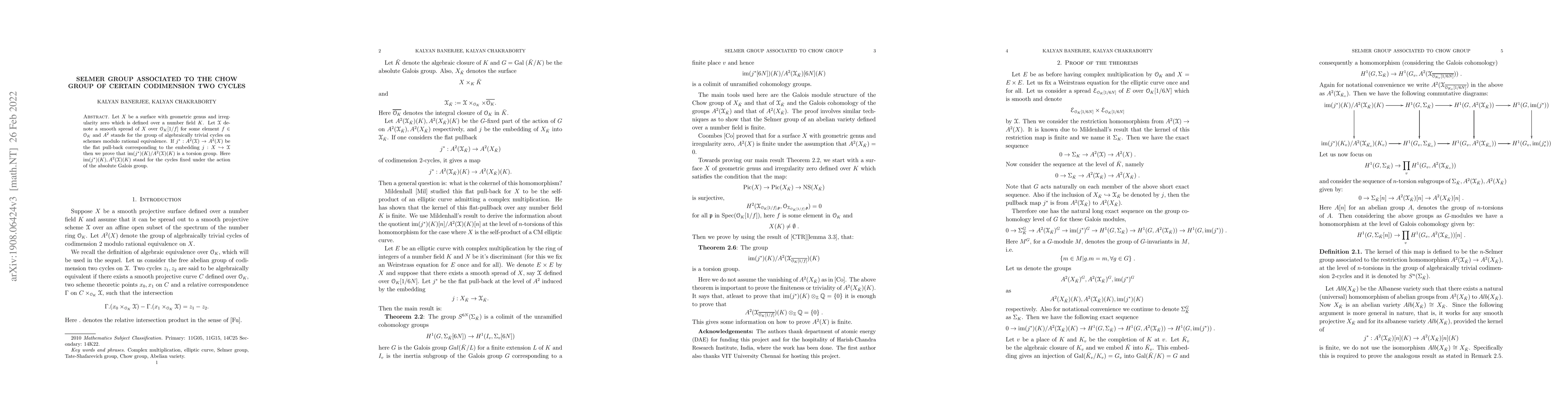 Thumbnail for Selmer group associated to the Chow group of certain codimension two
  cycles