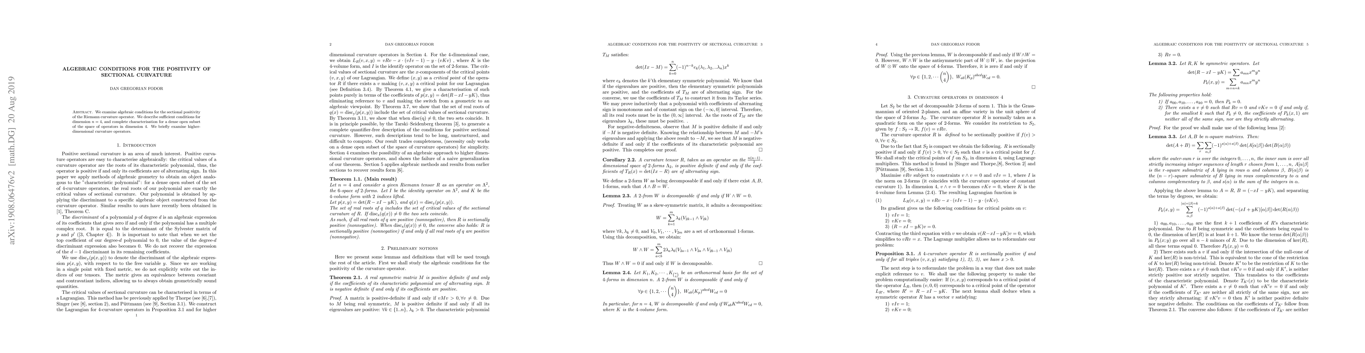 Thumbnail for Algebraic conditions for the positivity of sectional curvature