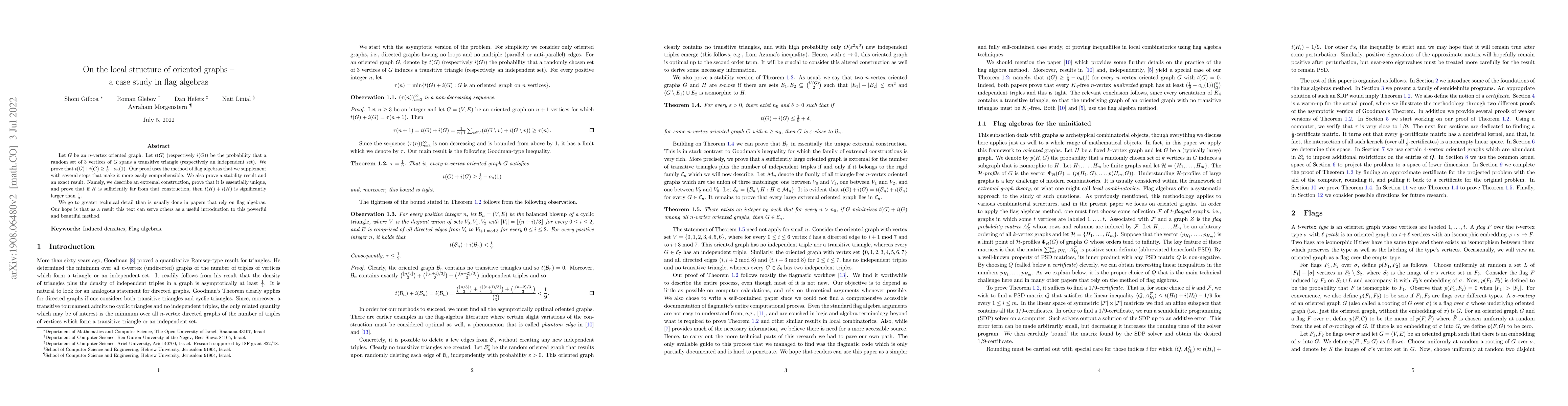Thumbnail for On the local structure of oriented graphs -- a case study in flag
  algebras