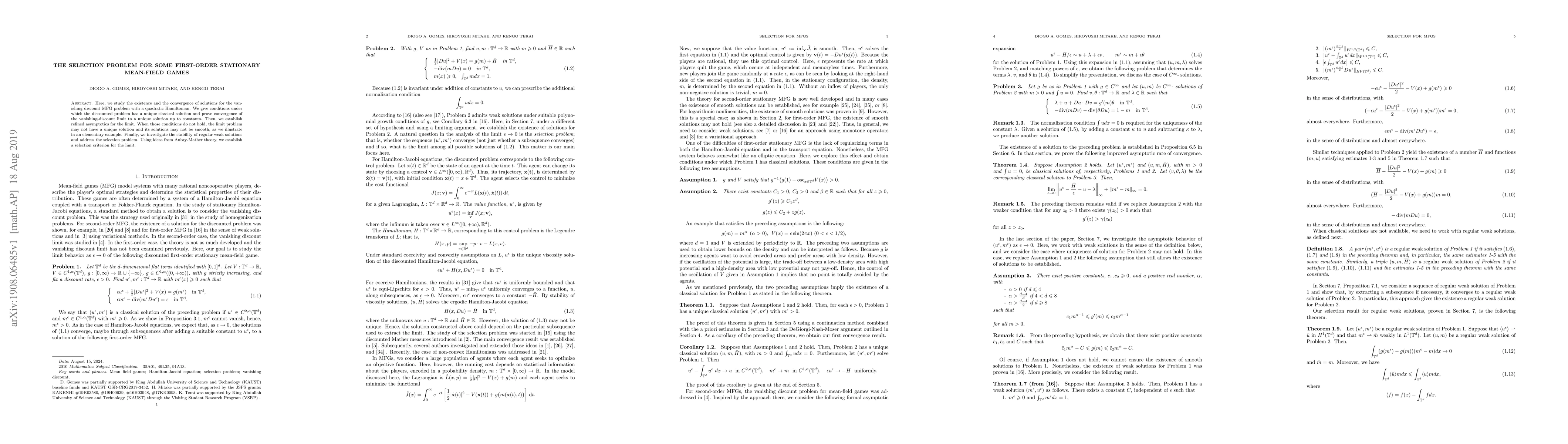 Thumbnail for The selection problem for some first-order stationary mean-field games