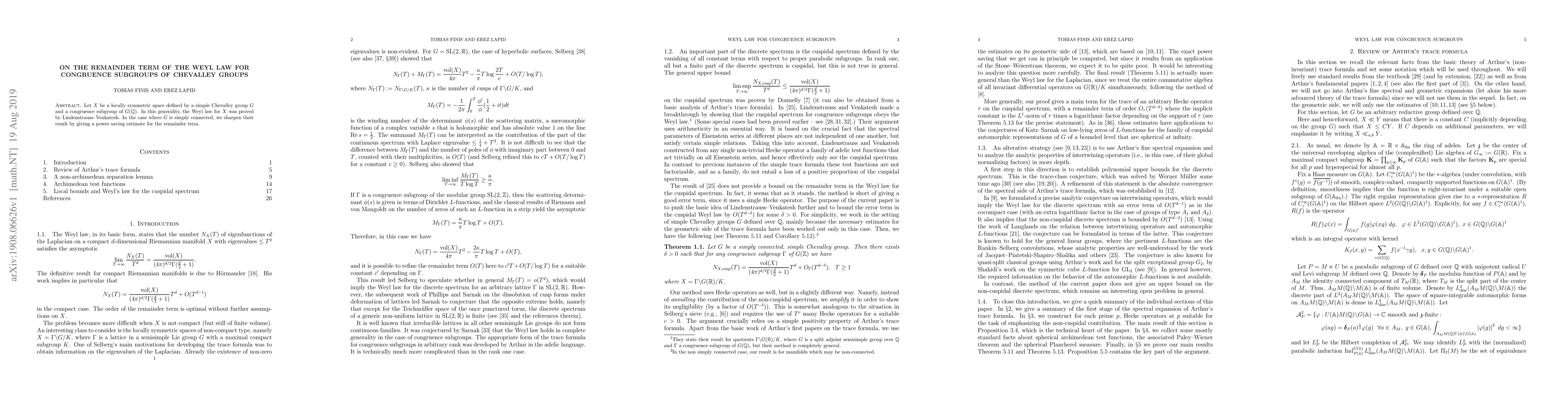 Thumbnail for On the remainder term of the Weyl law for congruence subgroups of
  Chevalley groups