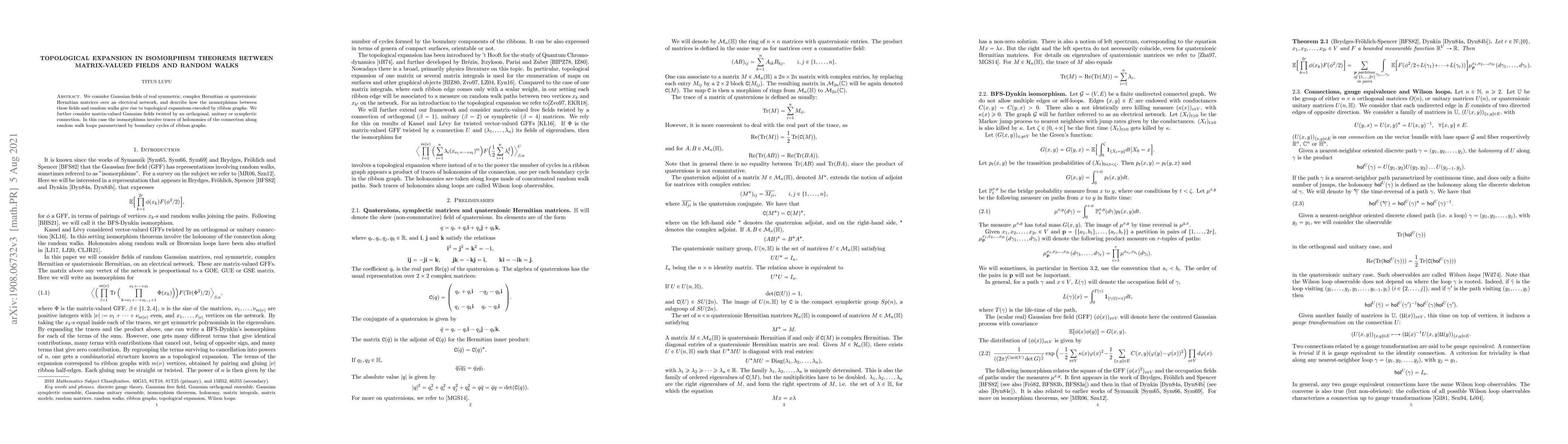 Thumbnail for Topological expansion in isomorphism theorems between matrix-valued
  fields and random walks