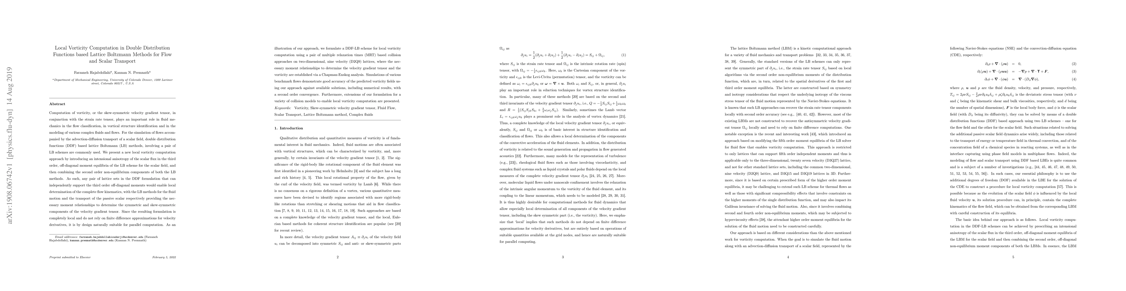 Thumbnail for Local Vorticity Computation in Double Distribution Functions based
  Lattice Boltzmann Methods for Flow and Scalar Transport