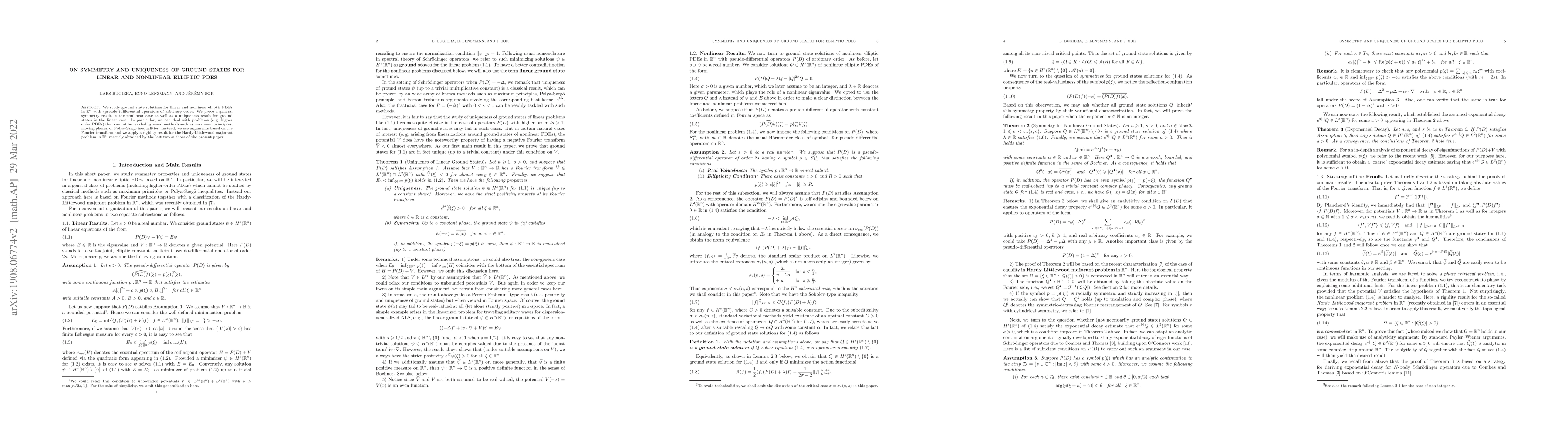 Thumbnail for On symmetry and uniqueness of ground states for linear and nonlinear
  elliptic PDEs
